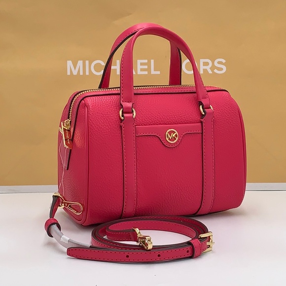 Michael Kors Travel Small Duffle Leather Crossbody Satchel Electric Pink NWT - Picture 1 of 15